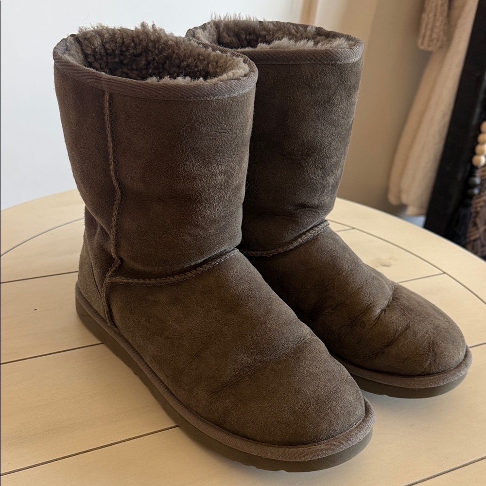 UGG Gray Mid-Calf Shearling-Lined Suede Boots